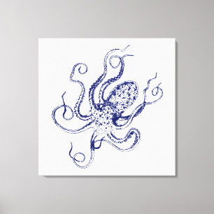 gestileerde octopustekening #1 Blauw Canvas Afdruk