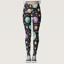 Gestileerde planeten met ringen naadloos patroon leggings