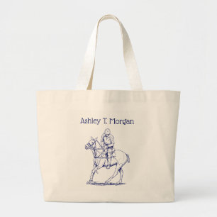 Gestileerde polospeler op paard tekening #2 Blauw Grote Tote Bag