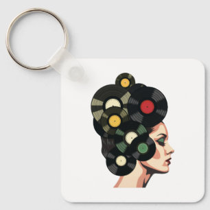 Gestileerde Retro Vinylplaat Poster Kunst Sleutelhanger