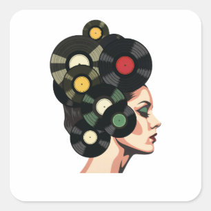 Gestileerde Retro Vinylplaat Poster Kunst Vierkante Sticker
