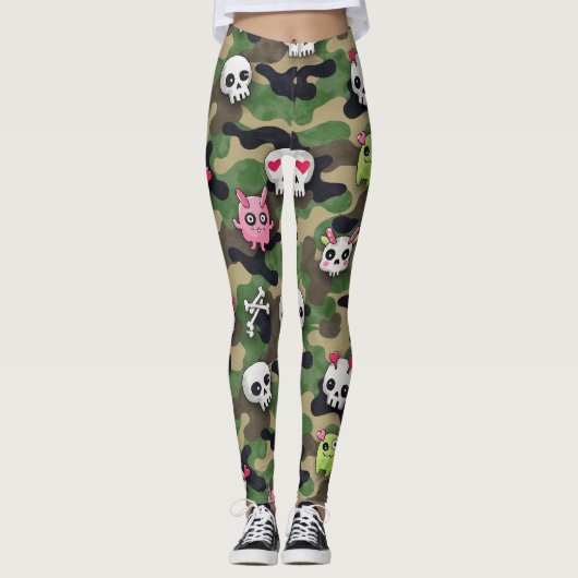 Gestileerde schedels met hart ogen camo leggings (Voorkant)