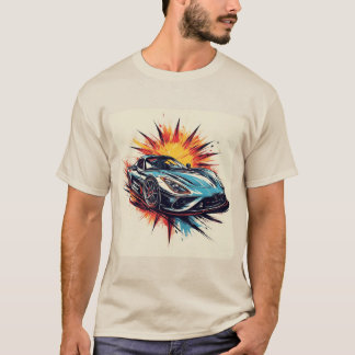 Gestileerde sportwagen met dynamische penseelstrek t-shirt