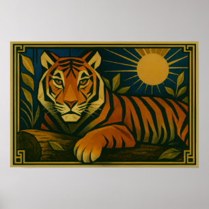 Gestileerde tijger in sier Sunburst Lijst Poster