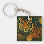 Gestileerde tijger in sier Sunburst Lijst Sleutelhanger (voorkant)