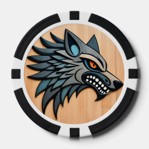 Gestileerde Tribale Wolfskunst Met Oranje Ogen Poker Chips