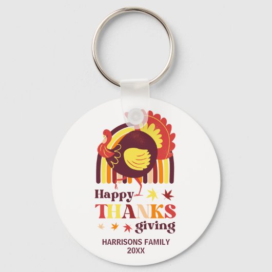 Gestileerde Turkije Groovy Rainbow Happy Thanksgiv Sleutelhanger (Achterkant)