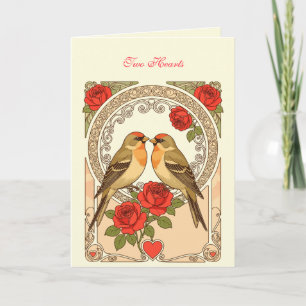 Gestileerde vogels en rode rozen Art Nouveau Kaart