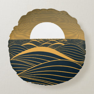 Gestileerde zon-maan, donkere zeeen illustratie. rond kussen