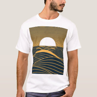 Gestileerde zon-maan, donkere zeeen illustratie. t-shirt