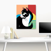 Gestileerde zwart-wit kat kunst poster
