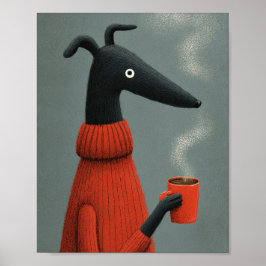 Gestileerde Zwarte Hond Koffie Kunst Poster