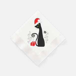 Gestileerde zwarte kerstkat in Santa Hat Servet