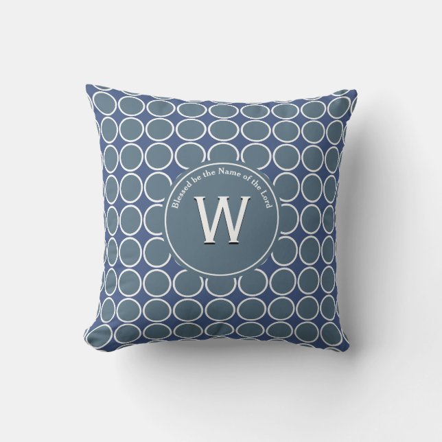 GESTIPPELD Grijs Blauw Aangepaste Monogram Schrift Kussen (Voorkant)