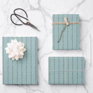 Gestippelde lijnen op grijs turquoise inpakpapier vel