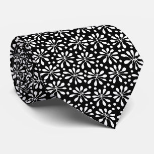 Gestormd Plant Patroon 020818 - White on Black Stropdas