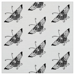 Gestormde Deco Butterfly, zwart en wit Stof