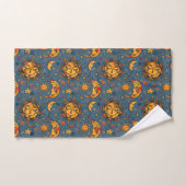 Gestormde hand Drawn Boho Sun Moon Stars Blue Handdoek (Handdoek)