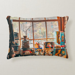 GESTORTE PLUSH TOYS OP BROWN WOODEN SHELF ACCENT KUSSEN