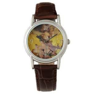 Gestorven Maple laat Yellow Autumn Natuur Horloge