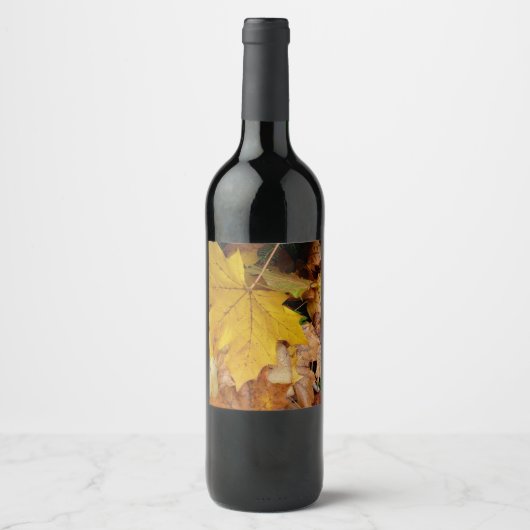 Gestorven Maple laat Yellow Autumn Natuur Wijn Etiket (Voorkant)