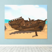 Gestrand wrak canvas afdruk (Insitu (Houten vloer))