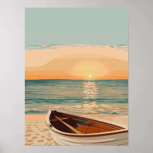 Gestrande boot bij zonsondergang poster (Voorkant)