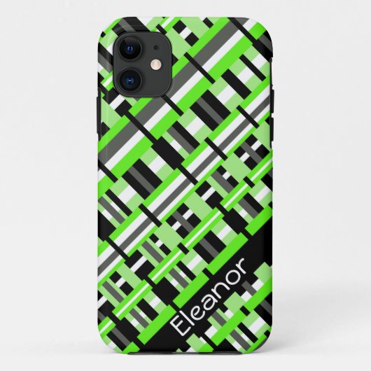 Gestreefd in Lime Green, Black & Grey Personalized Case-Mate iPhone Case (Achterkant)