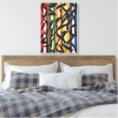 Gestreept Abstract schilderij met bladeren Canvas Afdruk (Insitu (Slaapkamer))