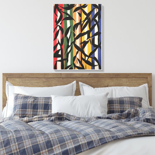 Gestreept Abstract schilderij met bladeren Canvas Afdruk (Insitu (Slaapkamer))