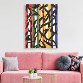 Gestreept Abstract schilderij met bladeren Canvas Afdruk (Insitu (Woonkamer))