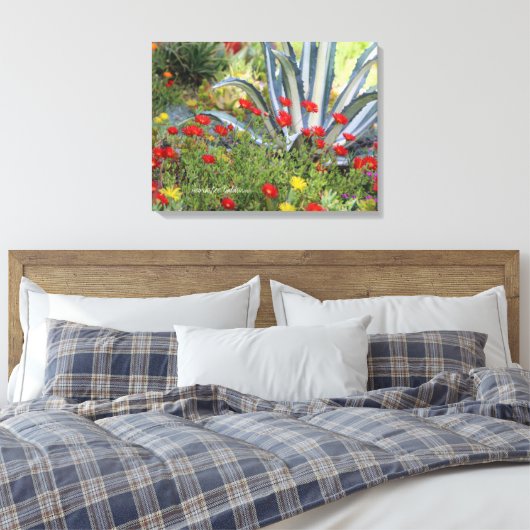 Gestreept Agave en Ice Plant Canvas Afdruk (Insitu (Slaapkamer))