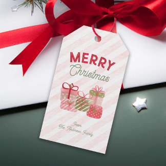Gestreept Aquarel Cadeaus Prettig Kerstfeest Cadeaulabel