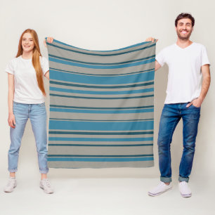 Gestreept blauw grijs fleece deken