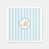 Gestreept blauw wit goud monogram papieren servett servet (Voorkant)