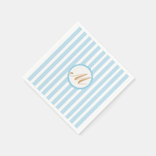 Gestreept blauw wit goud monogram papieren servett servet (Hoek)
