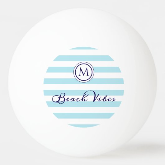 Gestreept Blauw Wit Strand Vibes Preppy Monogram Pingpongballen (Voorkant)