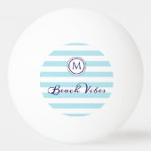 Gestreept Blauw Wit Strand Vibes Preppy Monogram Pingpongballen (Achterkant)