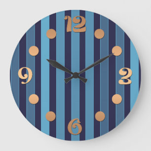 Gestreept effen patroon retro blauw grote klok