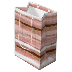 Gestreept Gouden Glitter Roze Gift Bag Medium Cadeauzakje