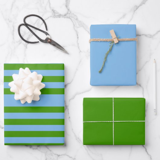 Gestreept Grass Green en Denim Blue Wrapping Paper (Voorkant)