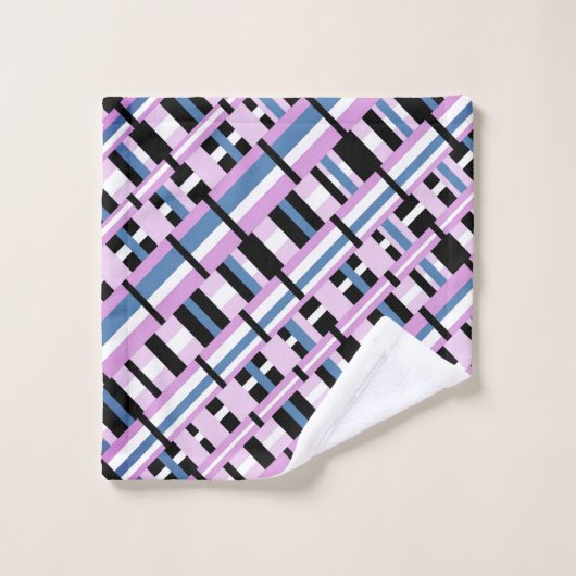 Gestreept in Slate Blue, Orchid, Black & White Bad Handdoek (Wasdoekje)