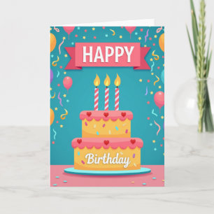 Gestreept Kaartje voor Verjaardagsfeest met Kaarse Kaart