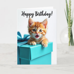 Gestreept kat cadeau doos verjaardagskaart kaart