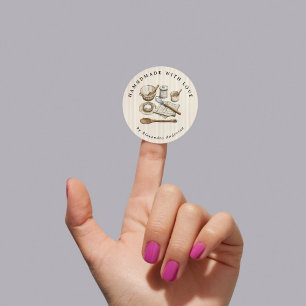 Gestreept kookgerei Bakkerij Handgemaakt Ronde Sticker