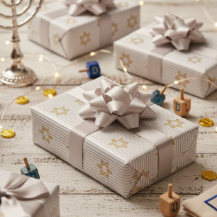Gestreept Licht Zilveren Joodse Ster van David Cadeaupapier