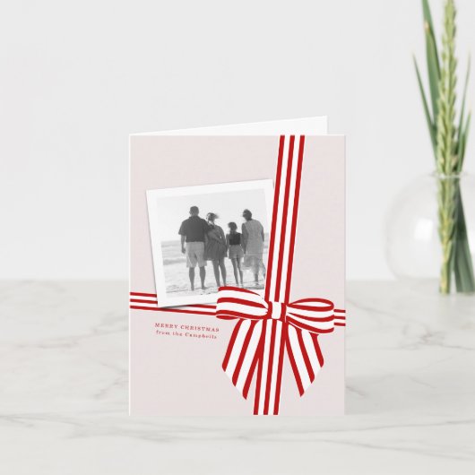 Gestreept lint kerstfoto kaart (Voorkant)