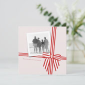 Gestreept lint vierkant kerstfoto kaart (Staand voorkant)