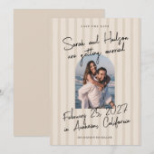 Gestreept modern handgeschreven script foto bruilo save the date (Voorkant / Achterkant)