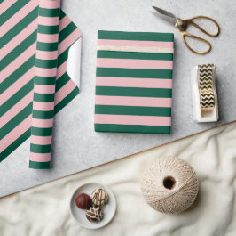 Gestreept Modern Kerstfeest Groen Roze Cadeaupapier